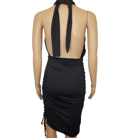 Munya5add New Blush Mark Ruched Midi Dress Black Halter‎ Tie Back Criss Cross L - Picture 4 of 12